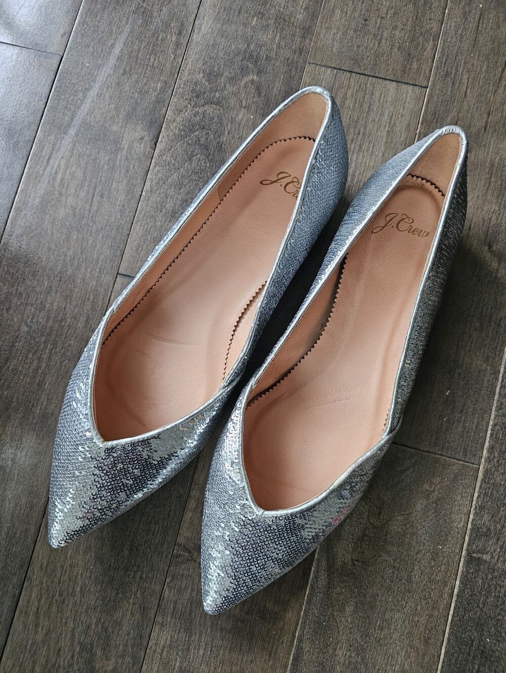 New J.Crew Gwen Silver Sequin Pointed-Toe Flats AB938 Size 9.5